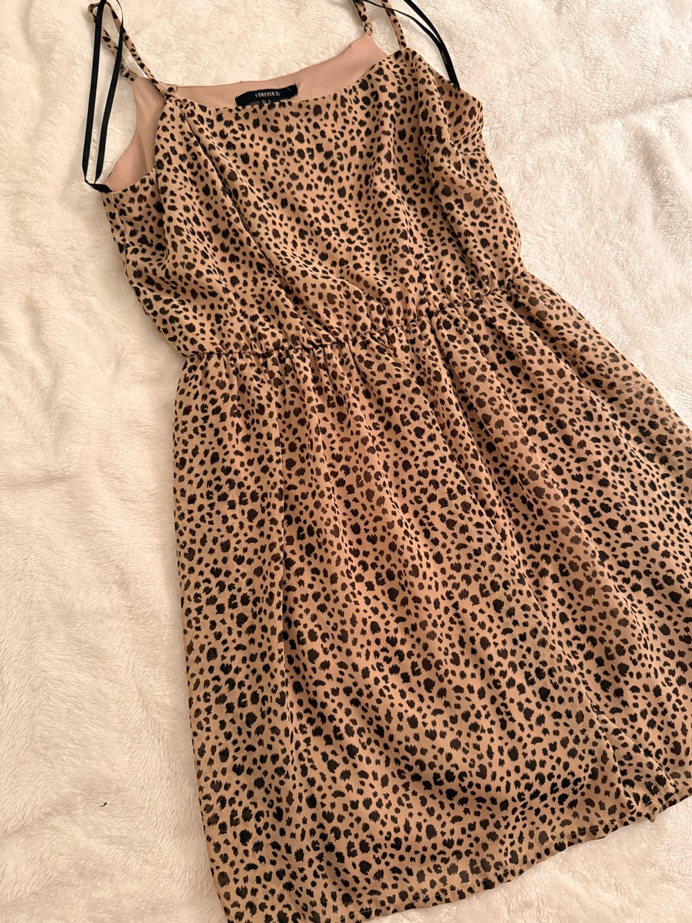 Forever 21 - Leopard Print Spaghetti Strap Dress - Tan/Black Sz (S)